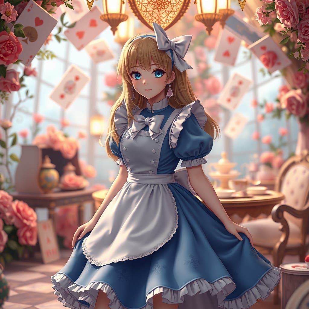 Alice in Wonderland Whimsy in Vibrant Anime Style
