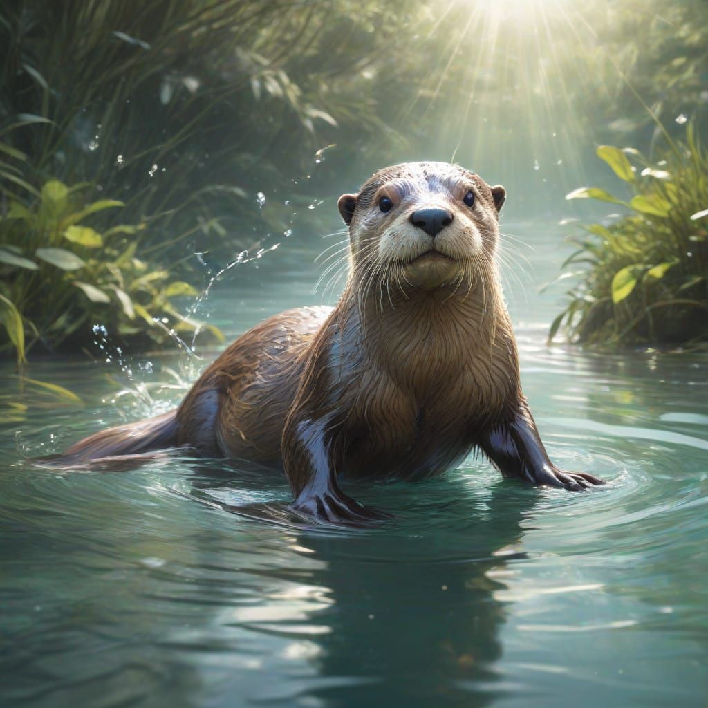 River Otter in Whimsical Waterway Wonderland