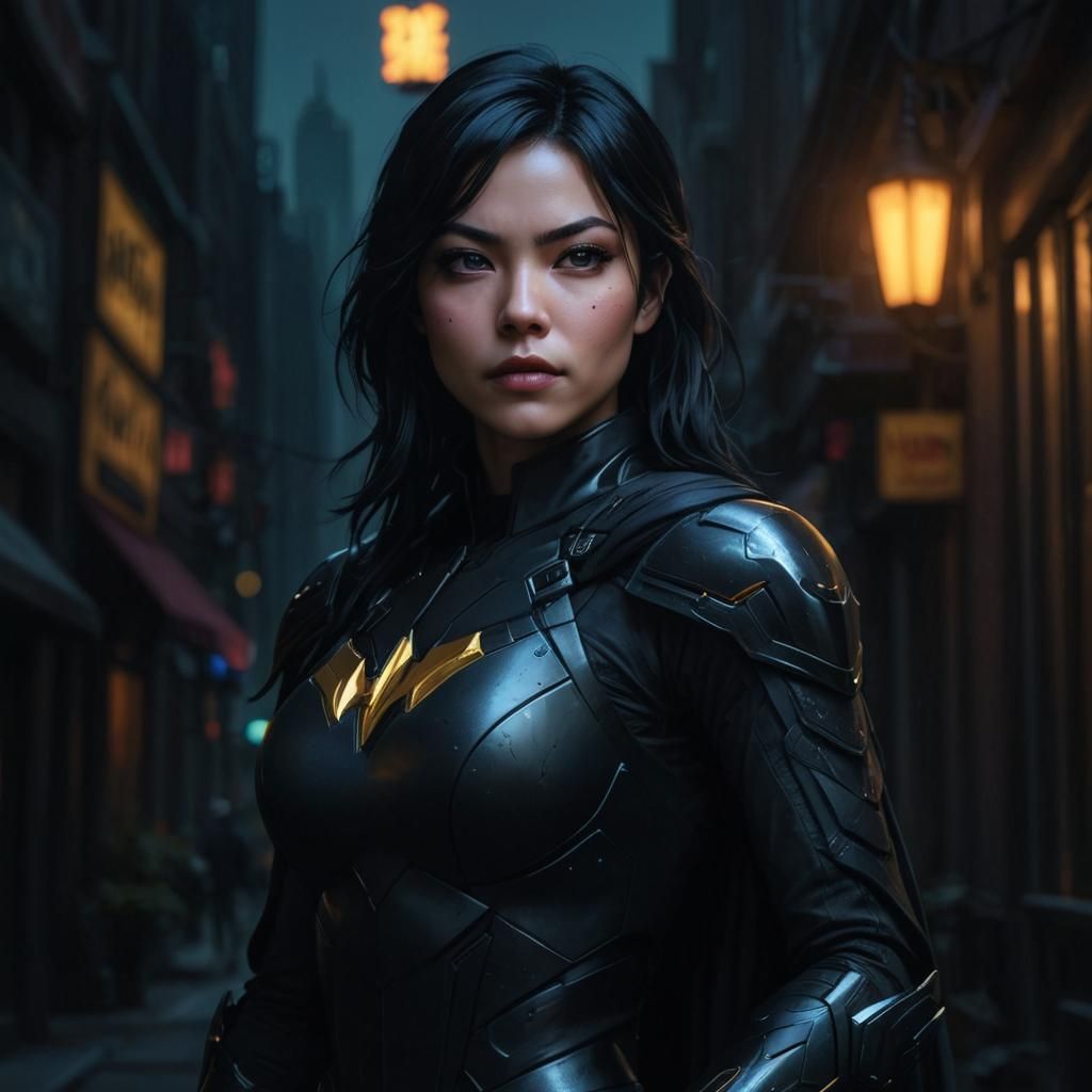 Hyperrealistic Portrait of Cassandra Cain in Neon Cityscape