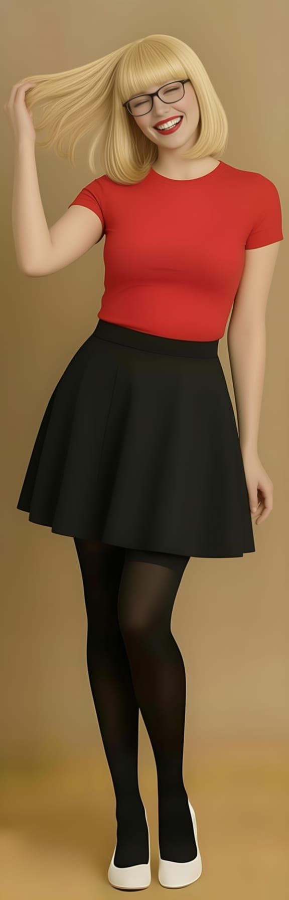 Cute Blonde Woman Grinning With Playful Hair Flick