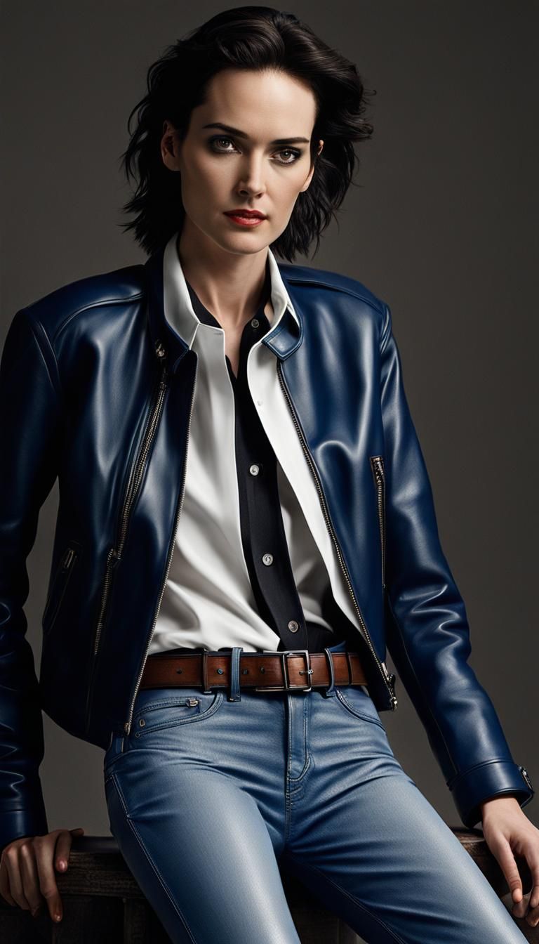 Winona Ryder Ultrarealistic Photoshoot in Leather Biker Pant...
