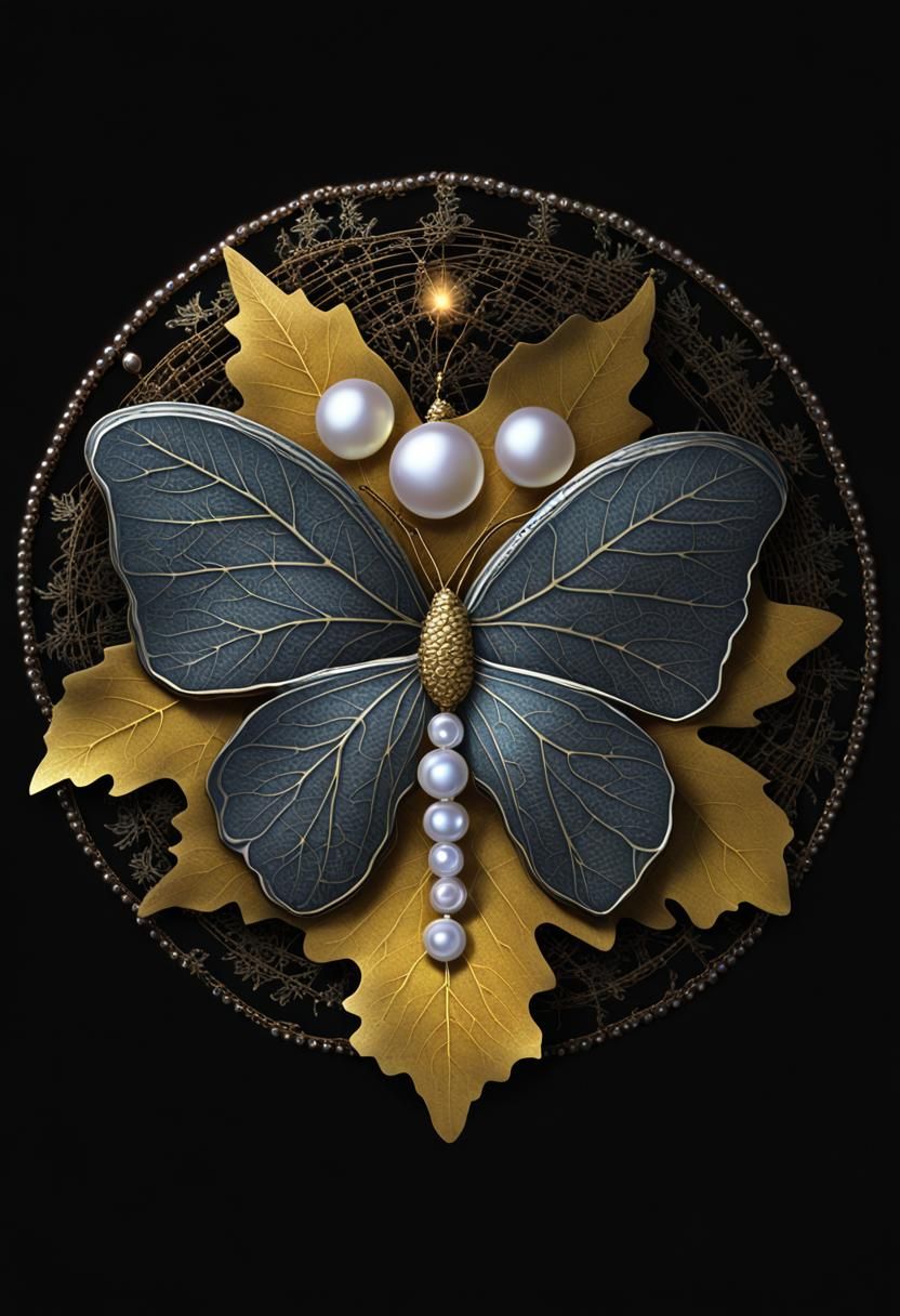 Golden Butterfly Controls Oak Leaf in Surreal Scene