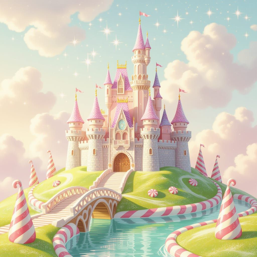 Rock Candy Castle with Gingerbread Towers on Peppermint Hill