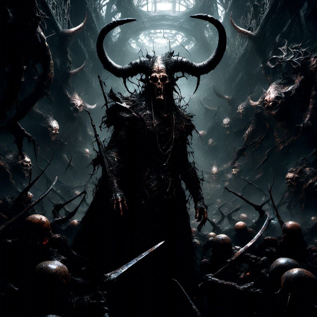 Macabre Fantasy Battle in Dark, Hyperdetailed Style