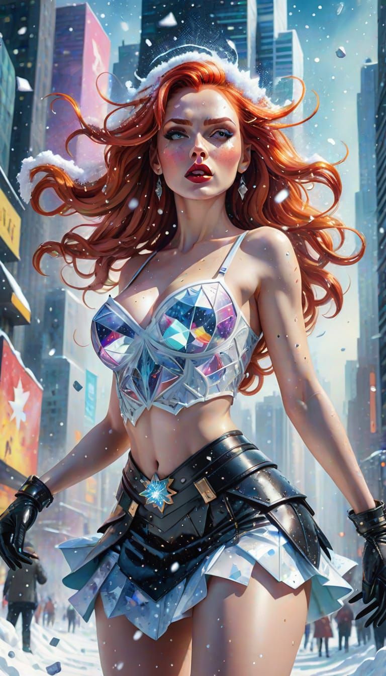 Red-Haired Warrior in Winter Street, Astral Illustration