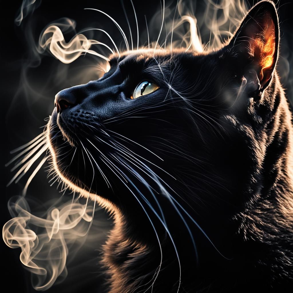 Dramatic Black Cat Silhouette in Smoky Ambiance