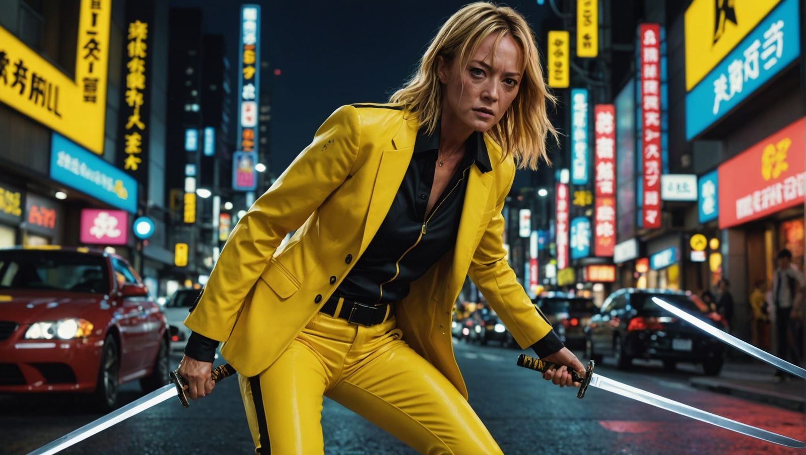 Hyperrealistic Swordsman in Neon Tokyo