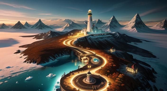 Enchanting Frozen City Underneath Antarctica at Golden Hour