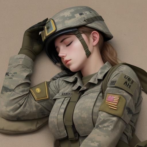 Sleeping Female Soldier: A Moment of Respite