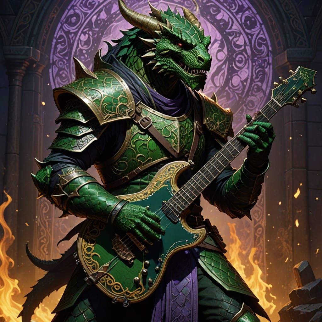 Epic Green Dragonborn Hero in Dark Fantasy Armor