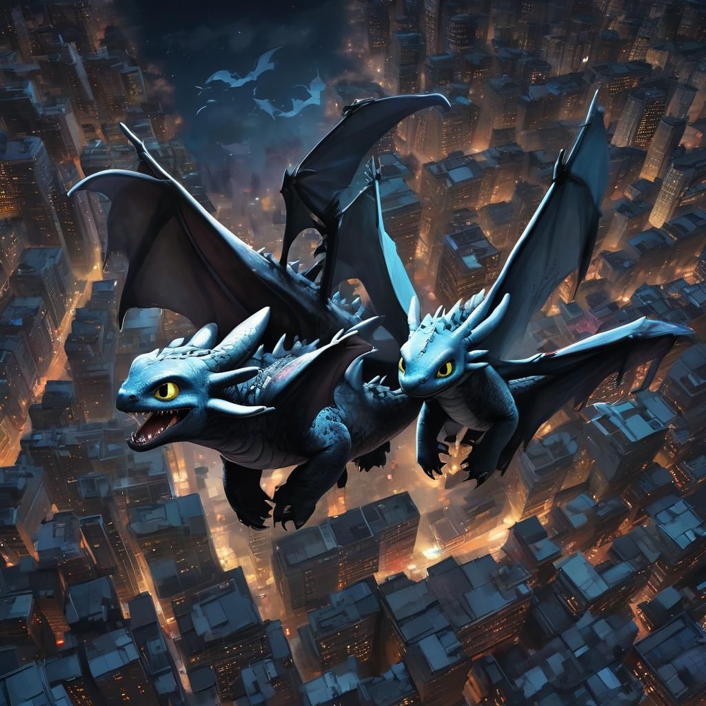 Toothless and Light Fury in Graffiti Art Style