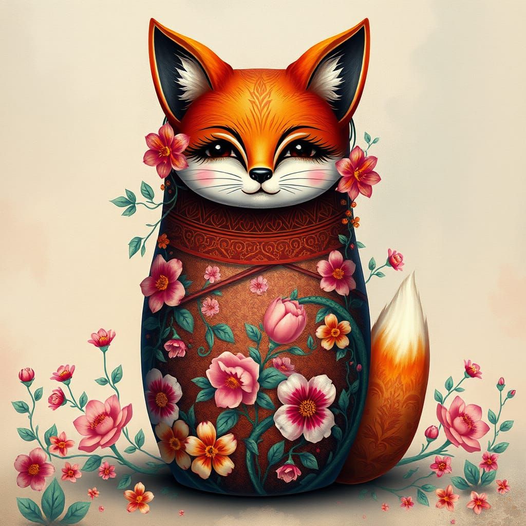 flower Matryoshka-fox doll