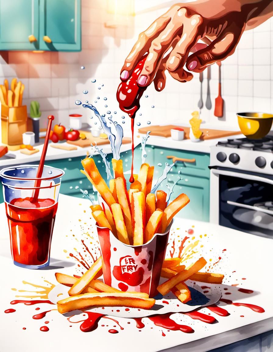 Whimsical Watercolor Food Illustration in Messy Kitchen