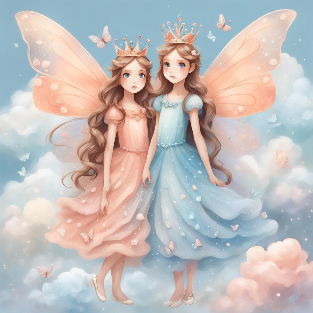 Pastel Cloud Fairies in Fantasy Landscape
