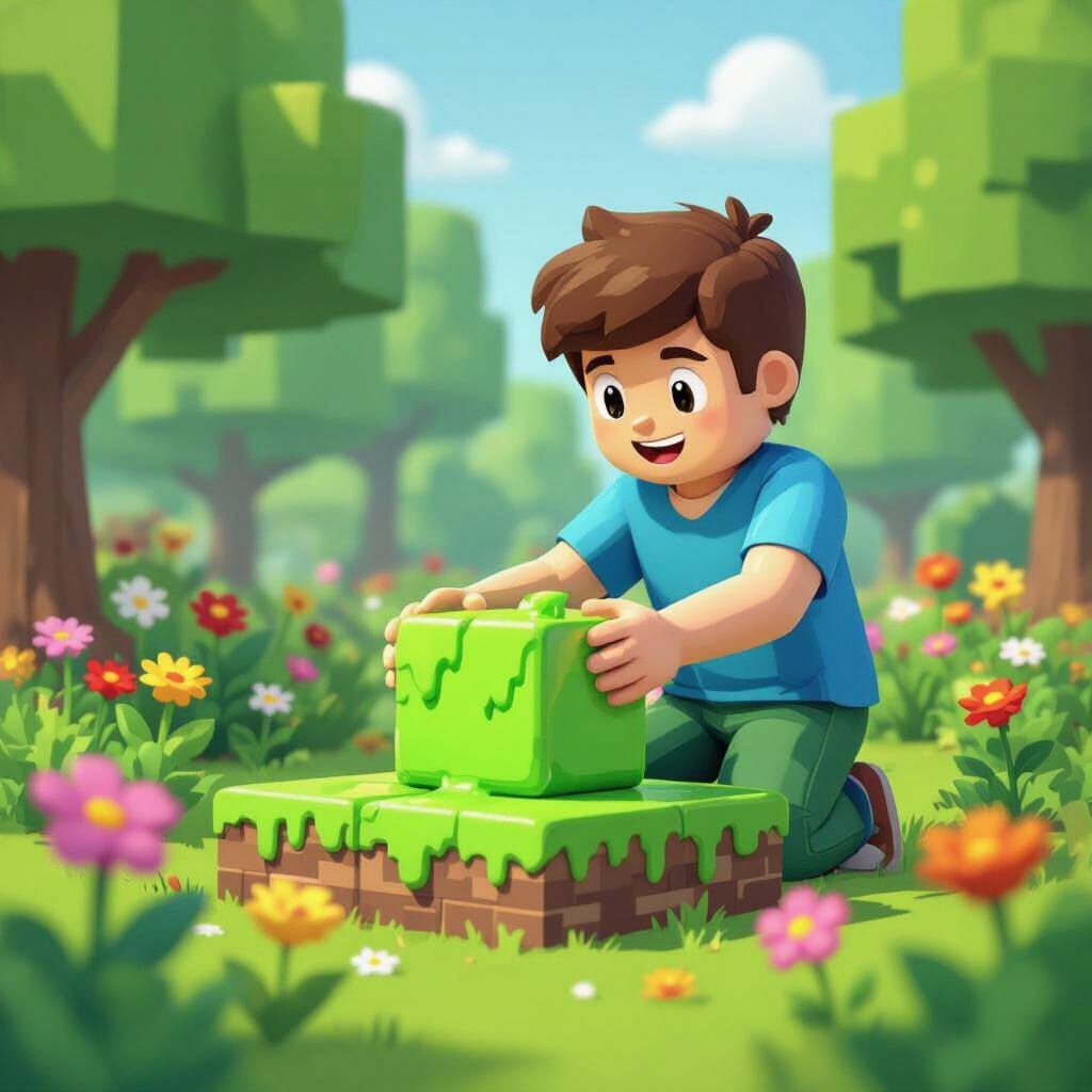 Roblox Boy Plants Slime Block in Blocky Garden
