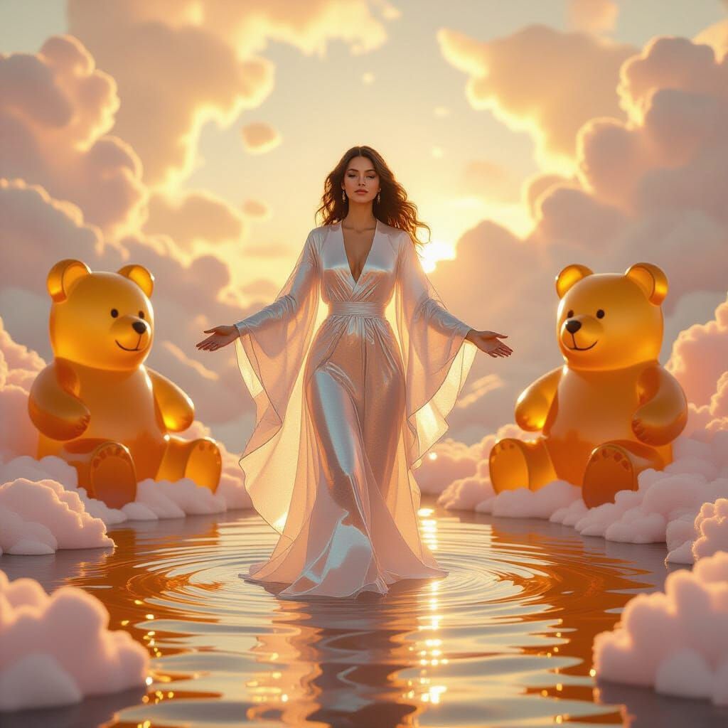 Quartz Woman Above Honey Lake in Futuristic Style