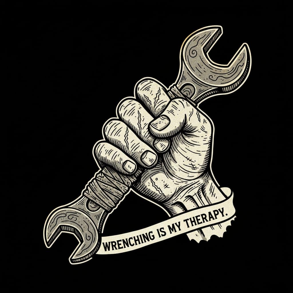 Glowing Golden Socket Wrench Held by Gritty Hands