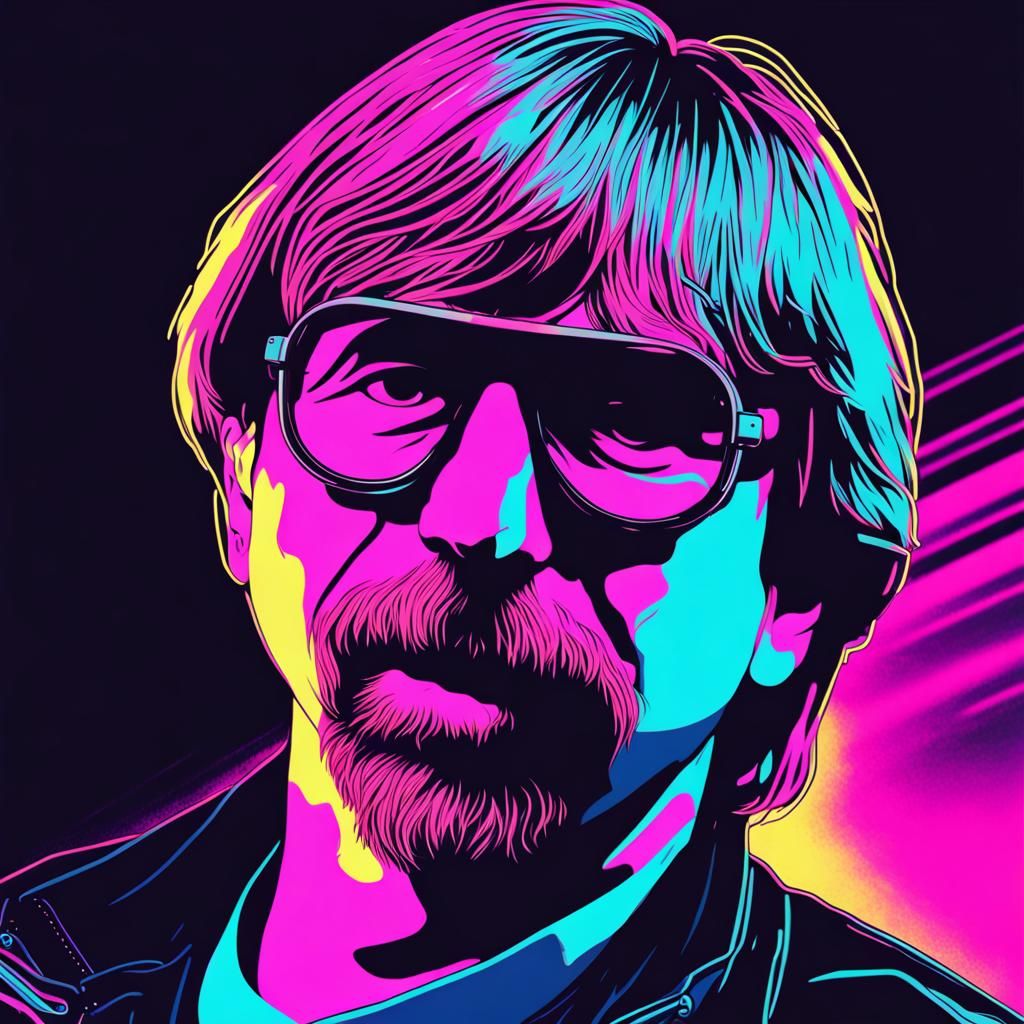 Expressive Guitarist in Synthwave Neon Style