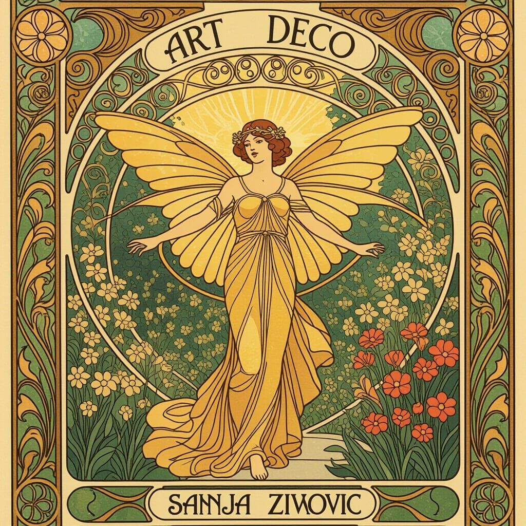 Art Nouveau Garden Paradise in Golden Light