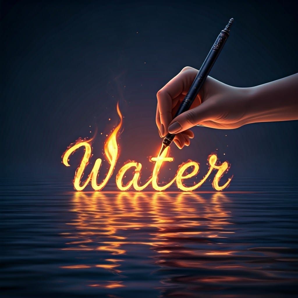 Fiery Hand Writes Water in Dark Liquid