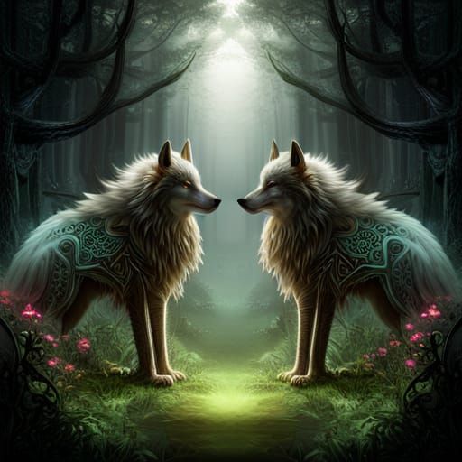 Fantasy Woman with Wolf Ears in Forest