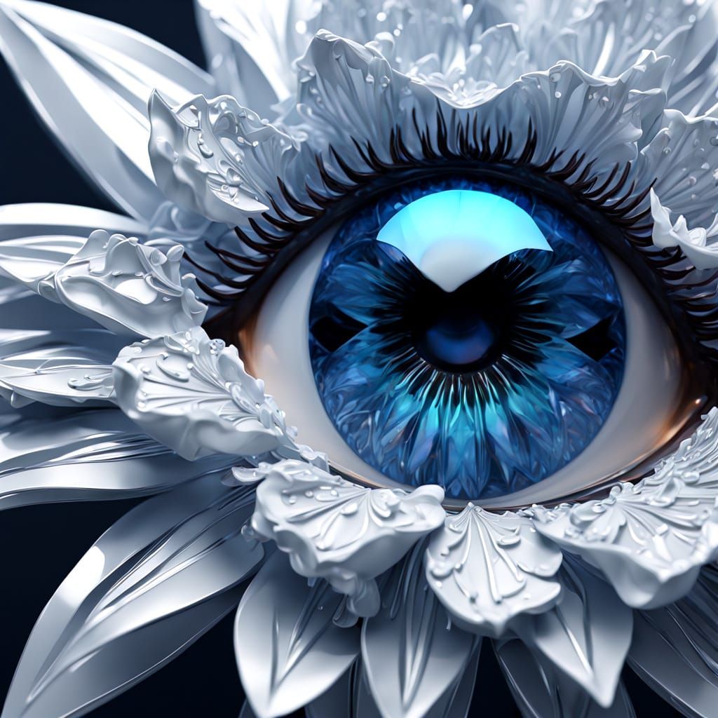 Surreal Blue Eye with Floral Iris in Ethereal Lighting