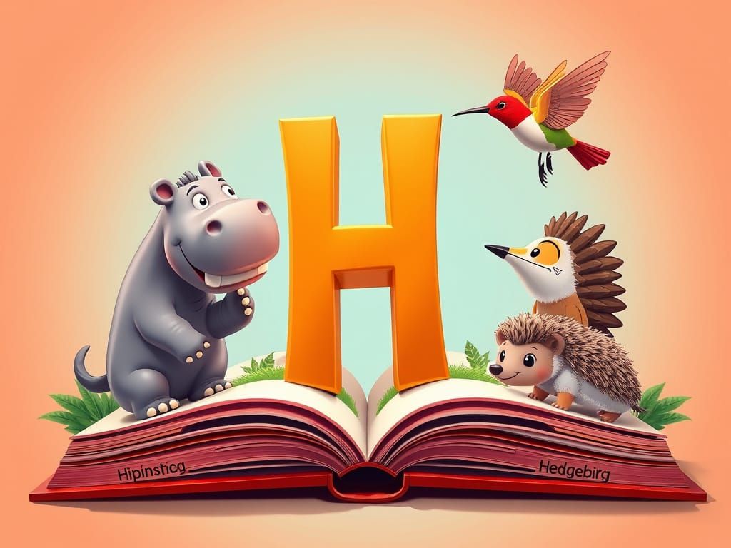 Letter H Zoo Alphabet in Pop Art Style