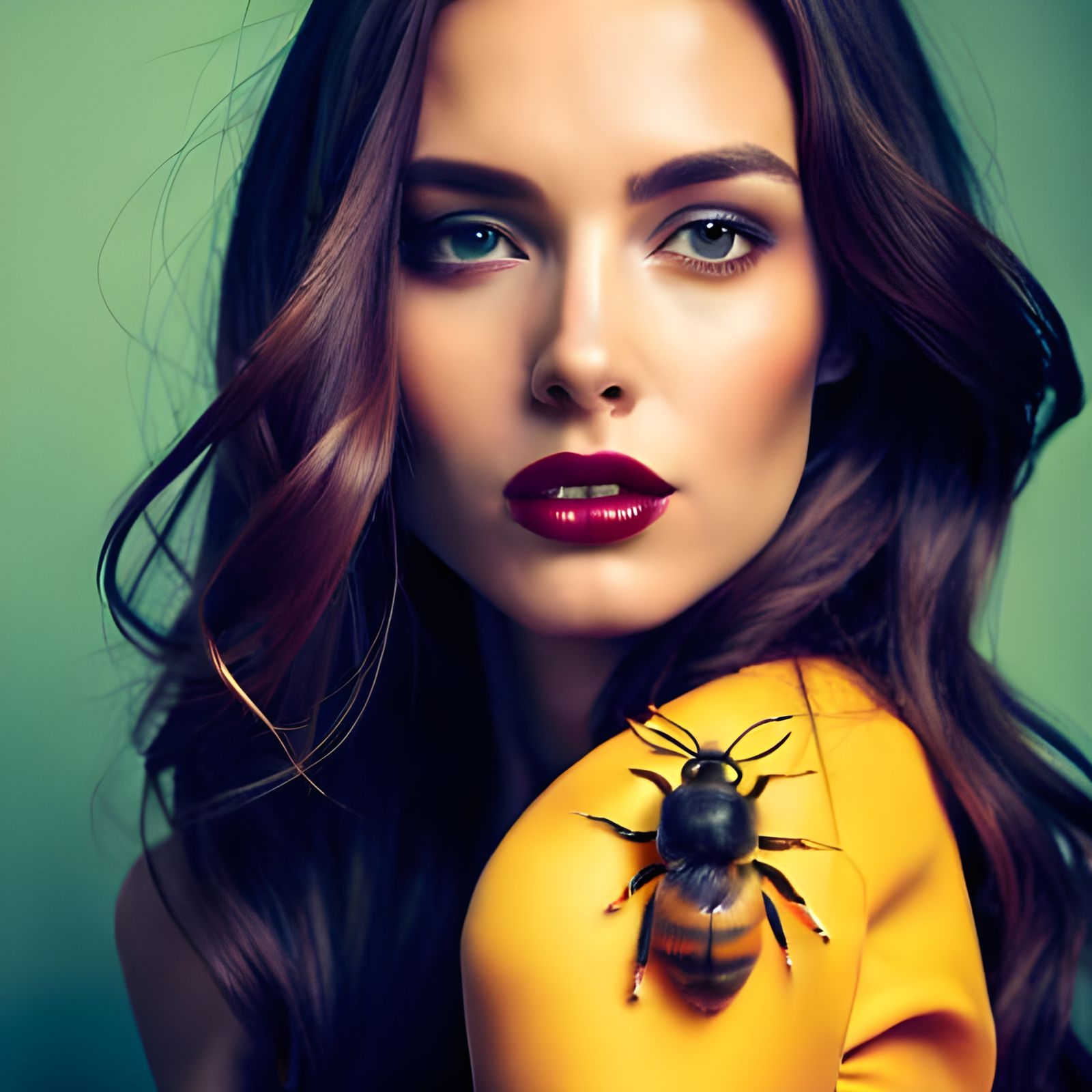 Woman with Honey Bee: Editorial Photo