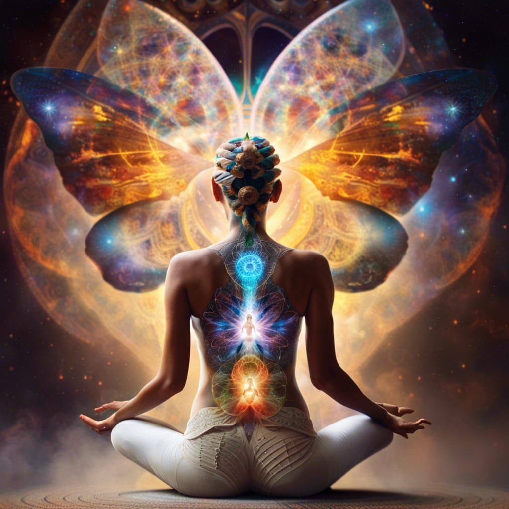 Woman with Butterfly Wings and Kundalini Explosion