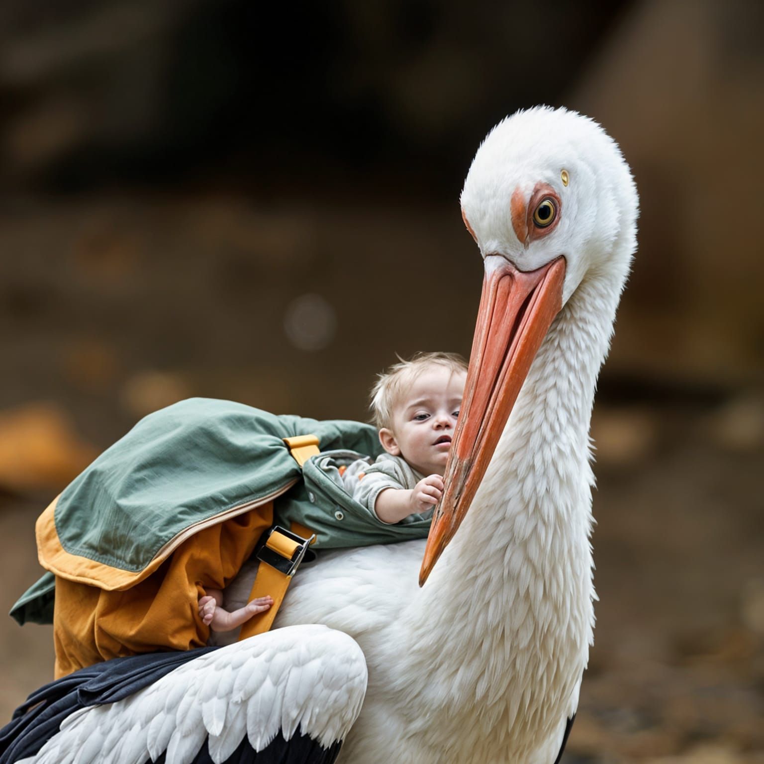 Stork on the Move with Baby in Tow