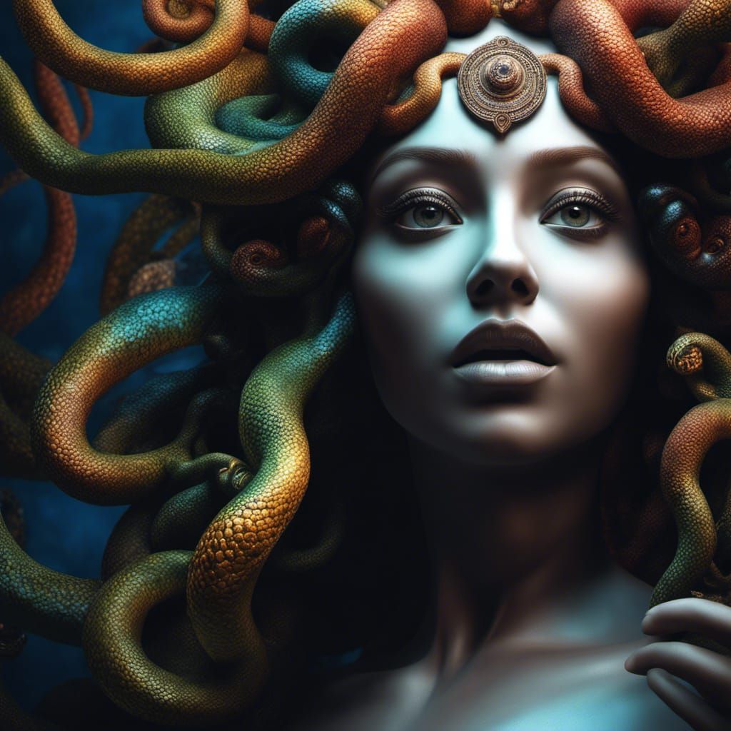 Medusa Selfie Turns Man to Stone: Digital Art