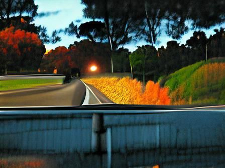 Night Highway Drive at Sunset in Autumn