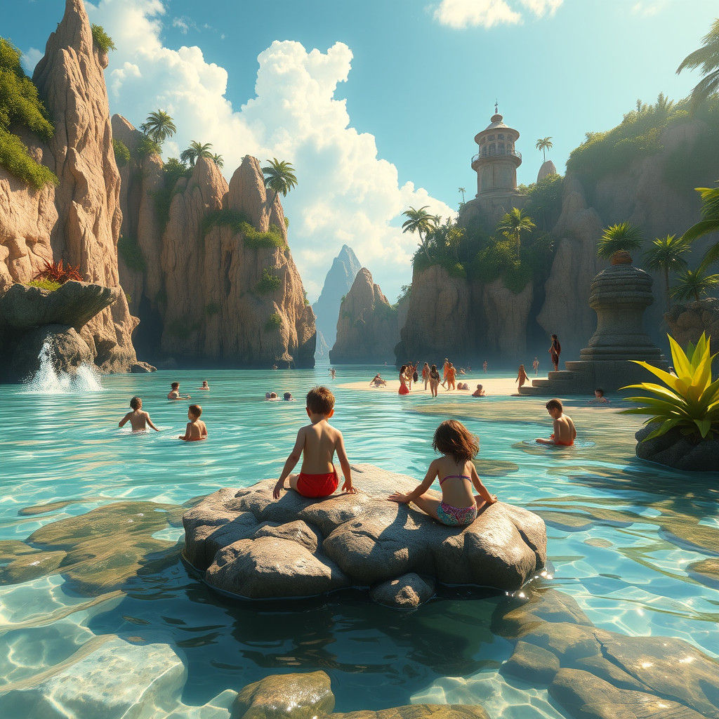 Magical Children's Beach in Detailed Matte Painting Style