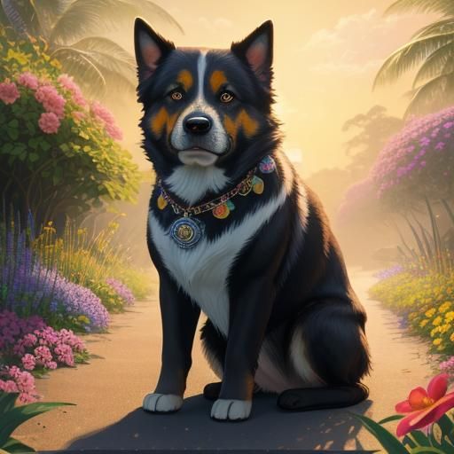 Dog on Sunny Beach Road in Hyperrealistic Style