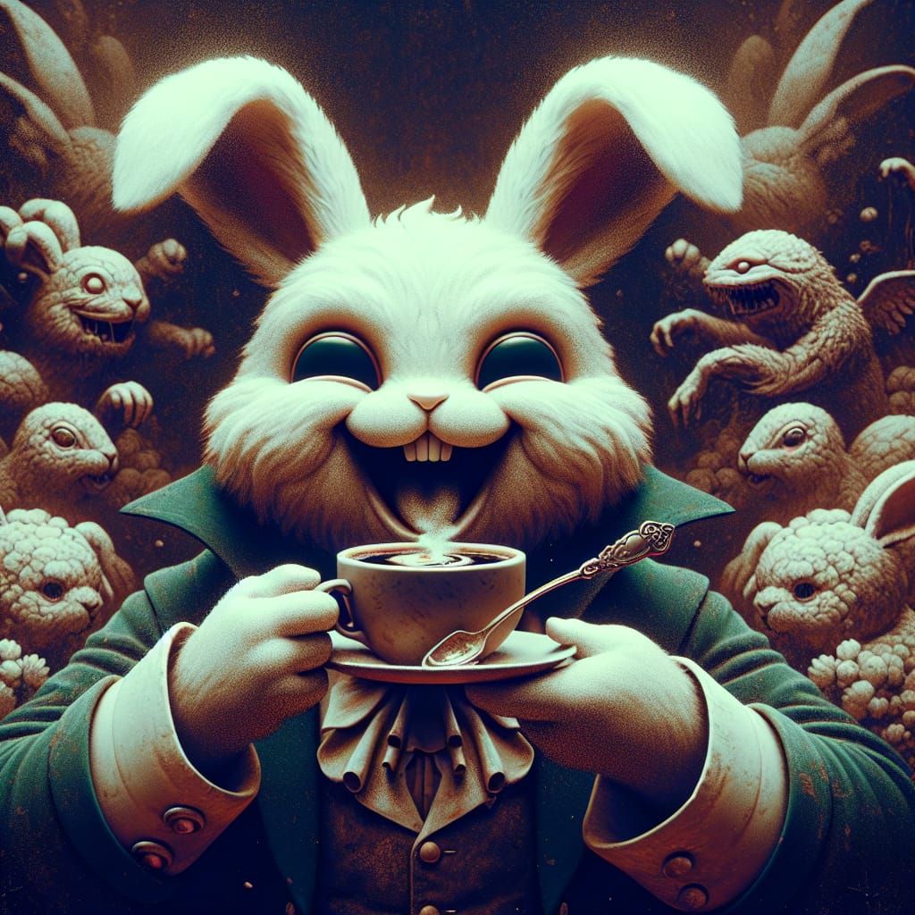 Joyful Bunny Coffee in Maximalist 3D Art
