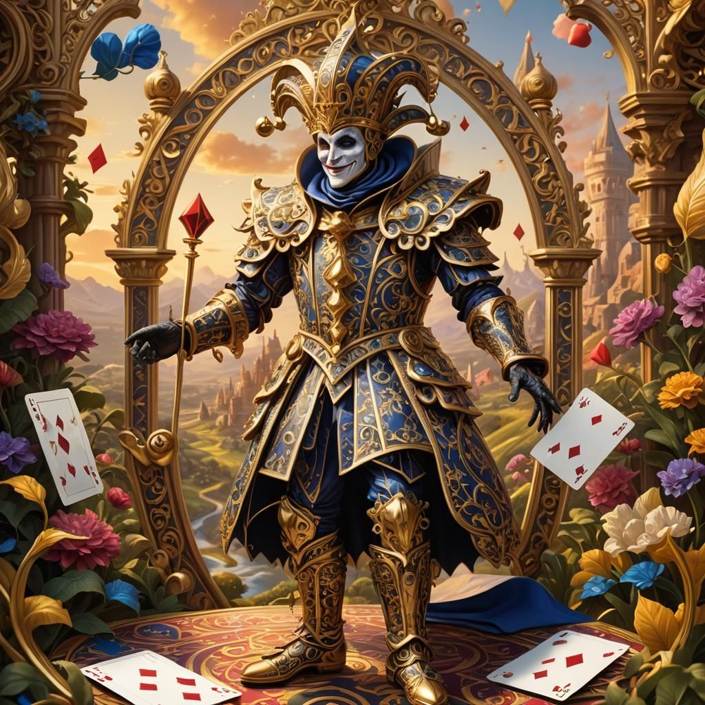 Jester in Playing Card Landscape, Digital Matte Painting