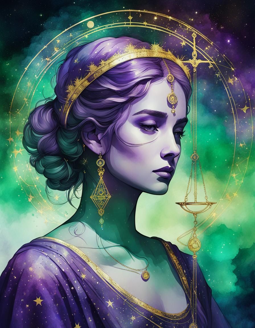 Woman as Libra in Rembrandt Lighting