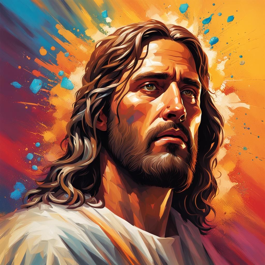 Hyperrealistic Portrait of Jesus in Splash Art Style