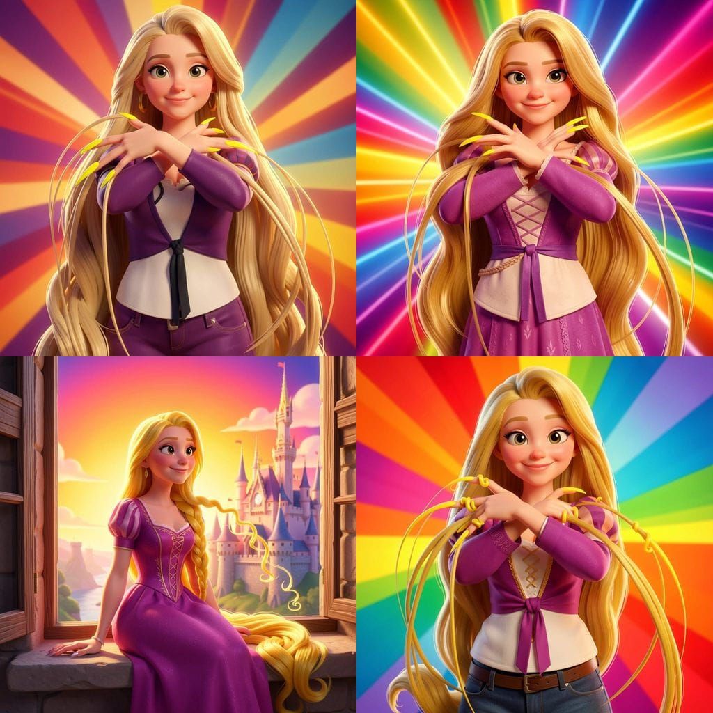 Rapunzel With Long Curly Yellow Fingernails in 3D Digital Ar...