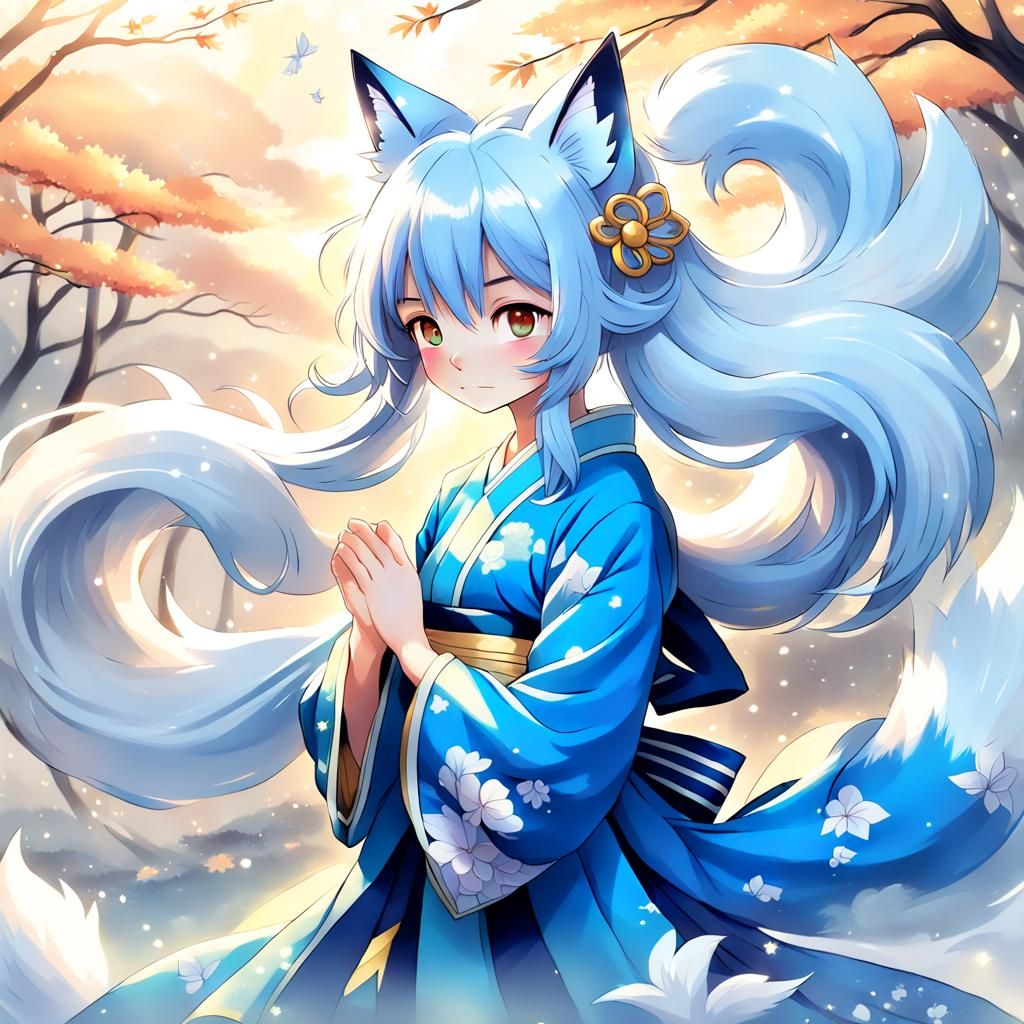 Anime Girl with Nine-Tailed Fox in Studio Trigger Style