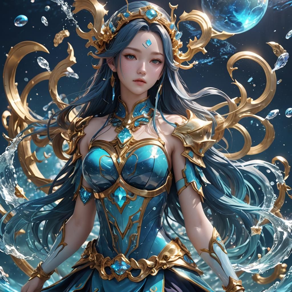 Detailed 3D Anime Aquarius Concept Art