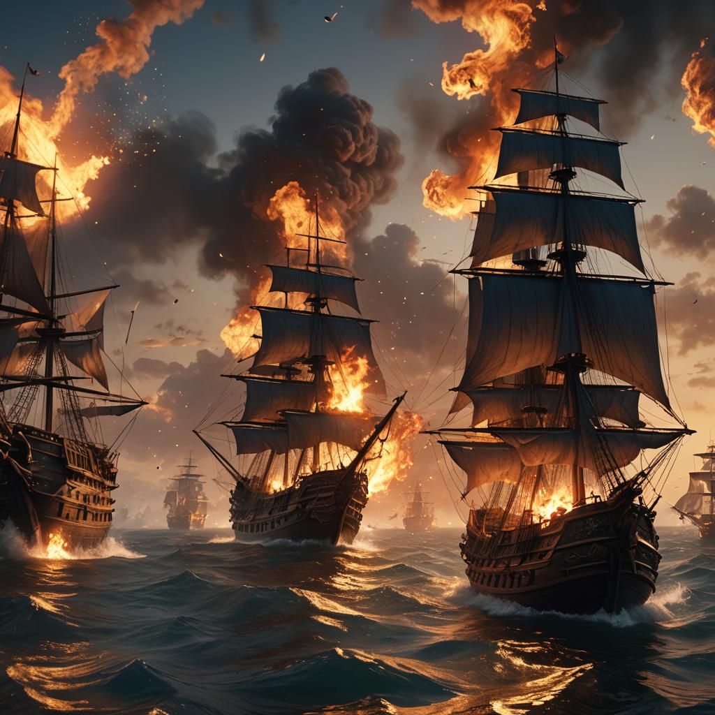The pirate's galleons are exchanging fire.