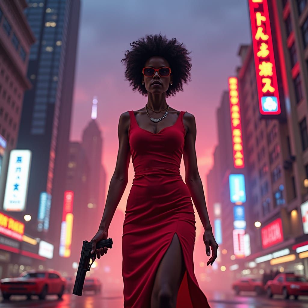 Ginger Knowles in Swordfish-Inspired Cyberpunk Cityscape