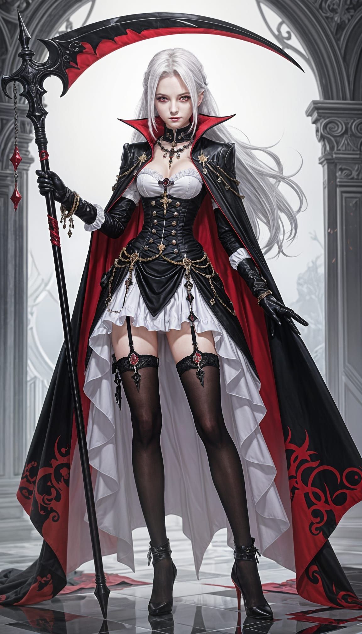 Anime Vampire Admiral in Gothic Royal Dress with Scythe