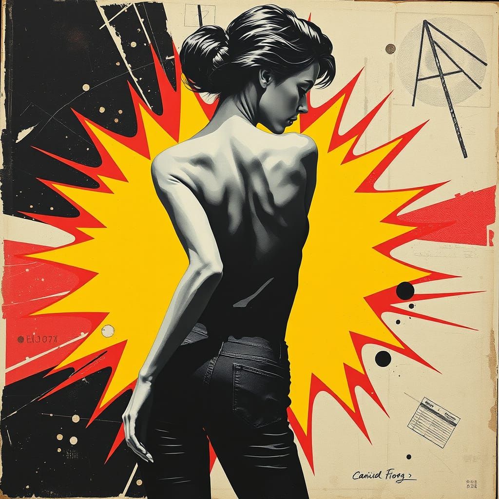 Dynamic Female Figure in Pop Art Collage