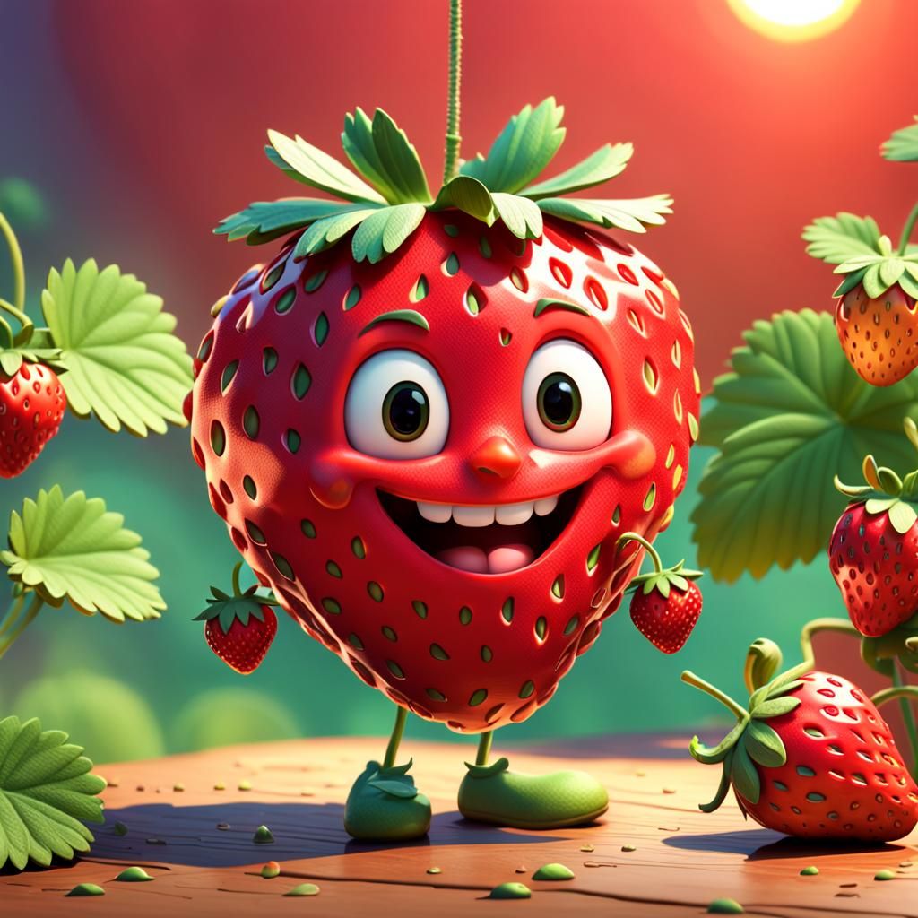 Cute Smiling Strawberry in 3D Digital Art