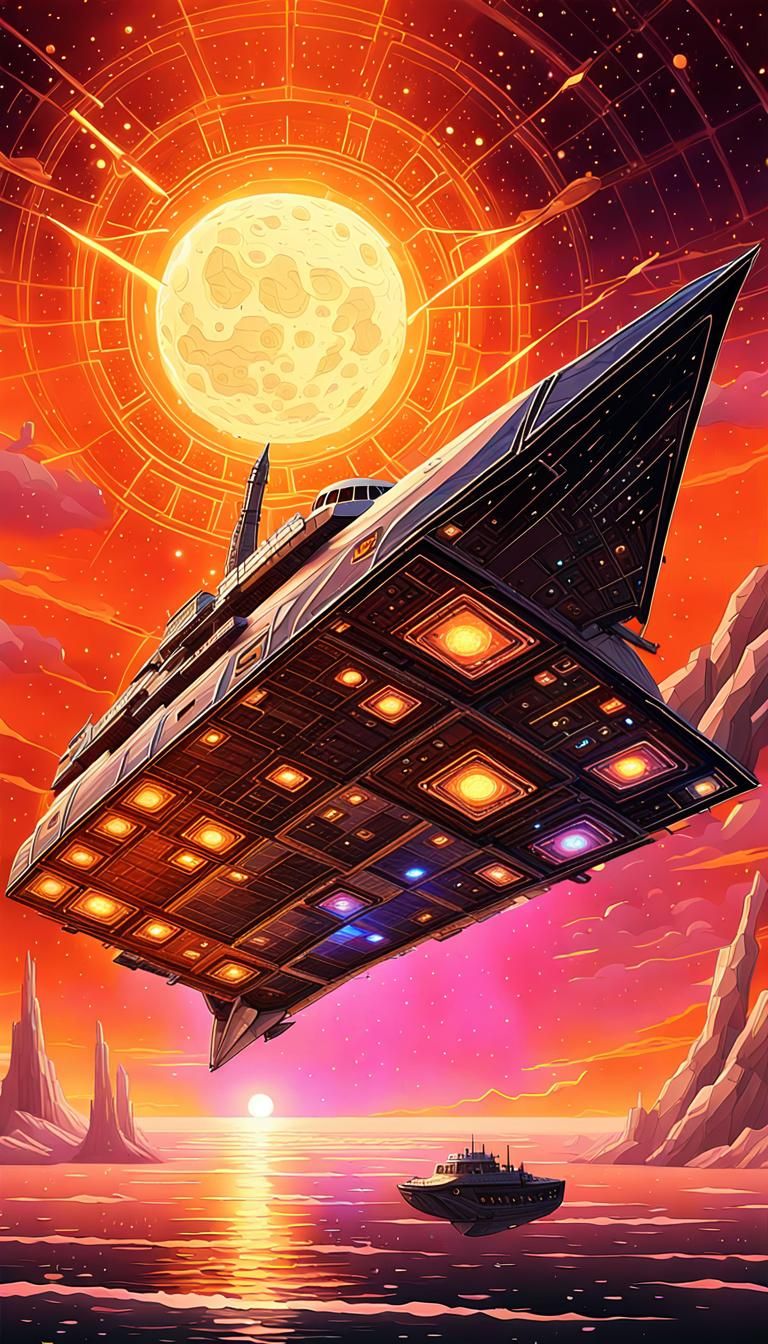 Space Cruise Ship with Solar Sail in Sci-Fi Art