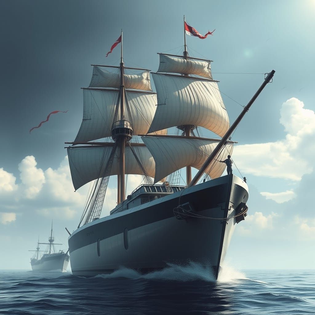 Modern Warship with Mystical Sails, Inspired by 1700s Ghosts...