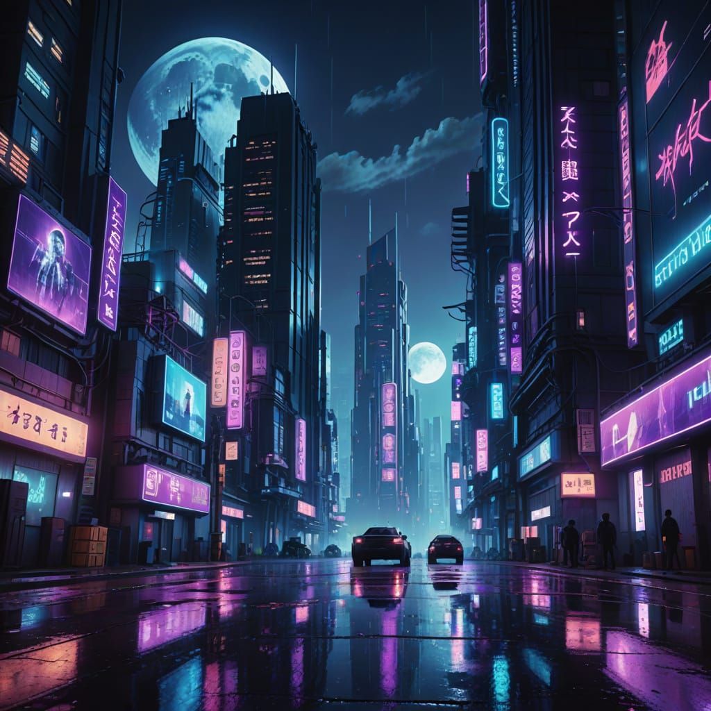 Cyberpunk Cityscape at Night, in Hyper-Realistic Digital Art