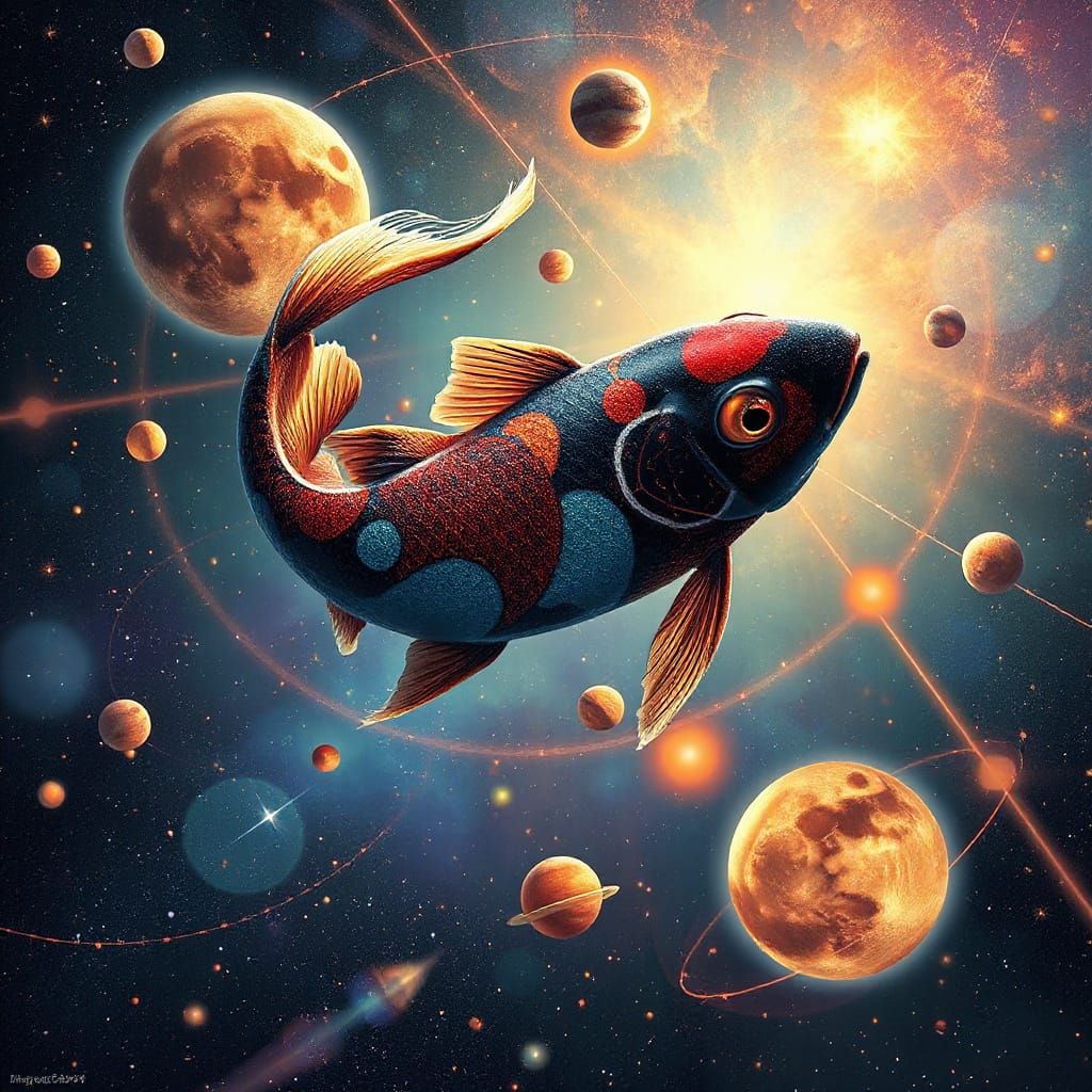 Celestial Koi Fish in Nebula of Stardust